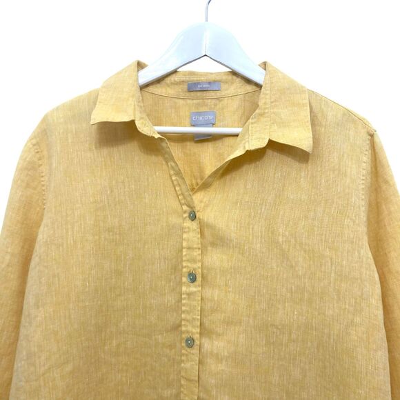Chico's Yellow Button Down Shirt - Picture 4 of 15